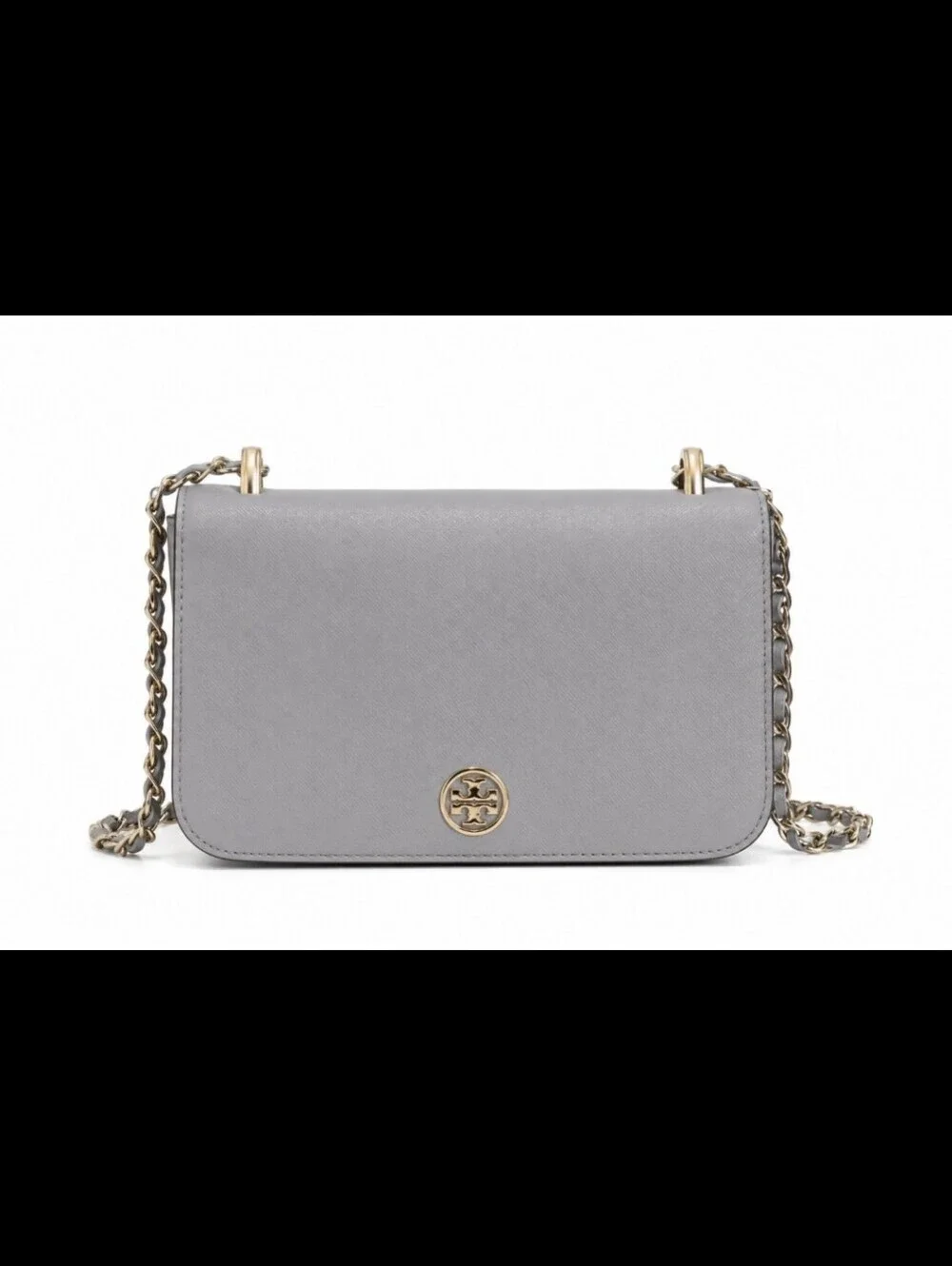 Tory Burch Robinson Saffiano Leather Grey Convertible Chain Crossbody Bag